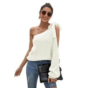 ❤️ 🆕 SHEIN Tied One Shoulder Lantern Sleeve Sweater MEDIUM